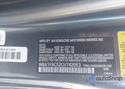 2016 BMW 228I z USA, uszkodzony, nr VIN WBA1F9C52GV742053